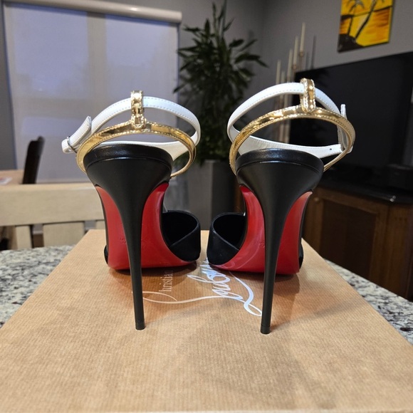 NEW Christian Louboutin Athina Black Suede and White Leather Heels 100mm Size 39 - Picture 8 of 11